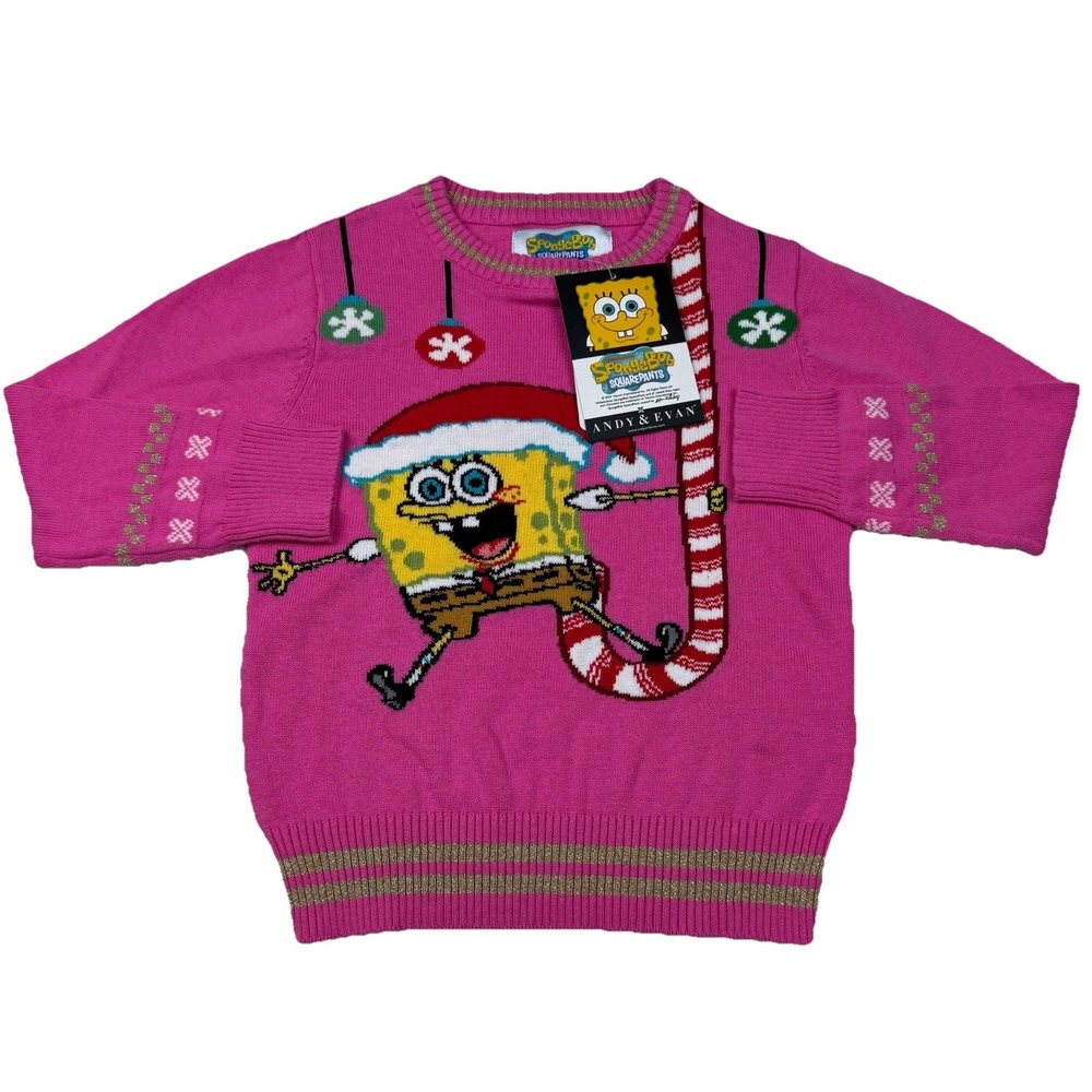 Spongebob Squarepants  Andy Evan Kids Pink Christmas Jacquard Sweater Girls‎ 3T